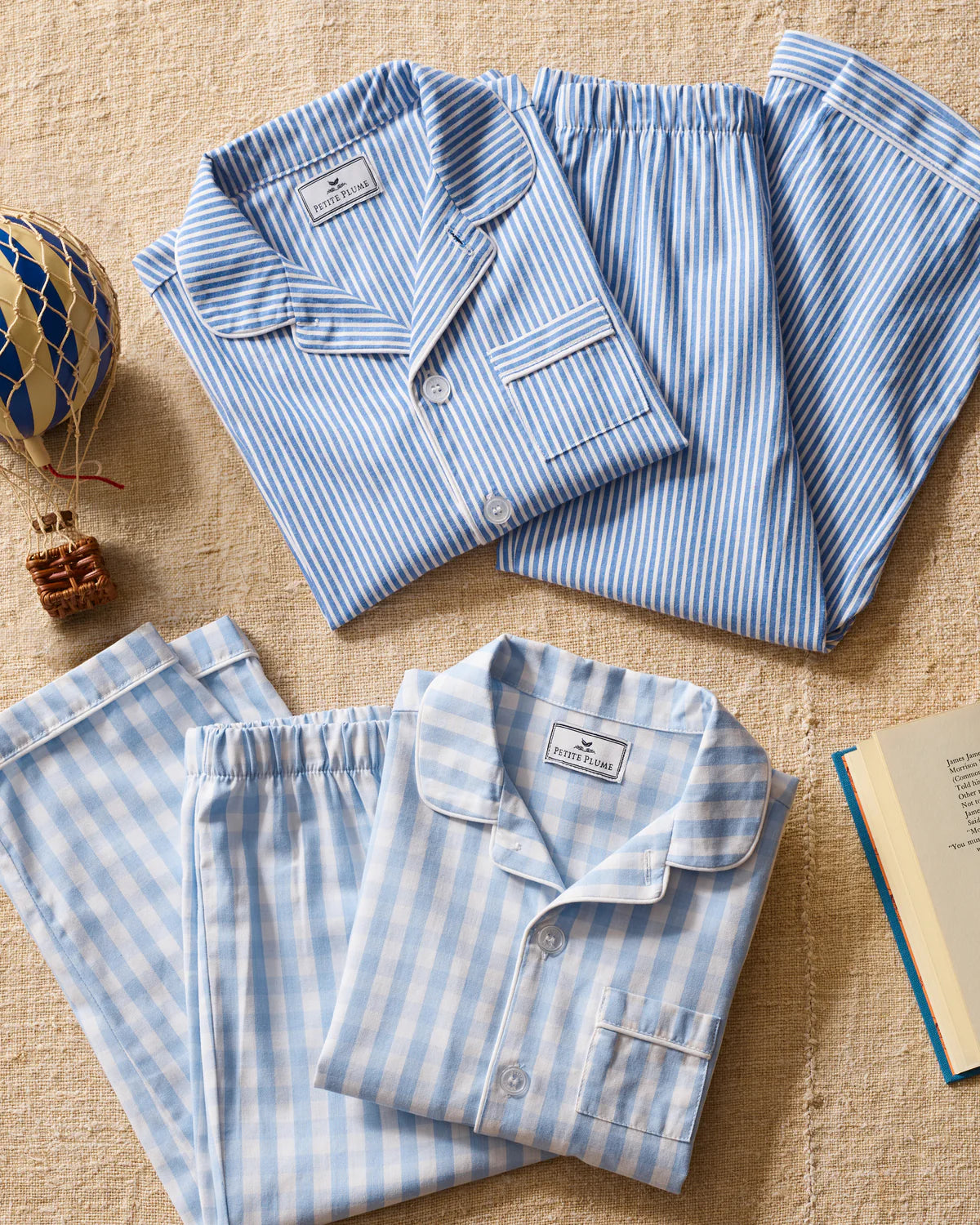 Light Blue Gingham Long Sleeve Pajama Set