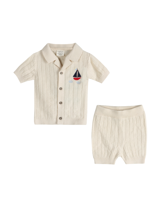 Sailboat Embroidered Shirt & Shorts Set
