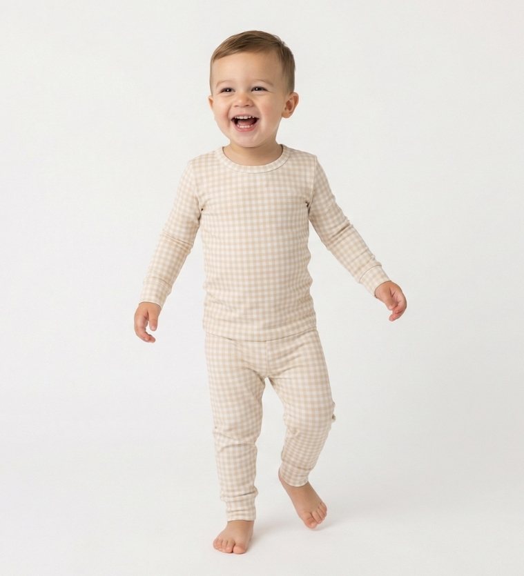 Sandstone Gingham Toddler Long Sleeve Pajama Set