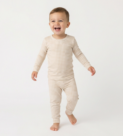 Sandstone Gingham Toddler Long Sleeve Pajama Set