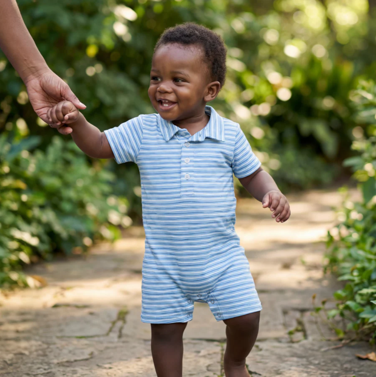 Blue Stripes Polo Romper