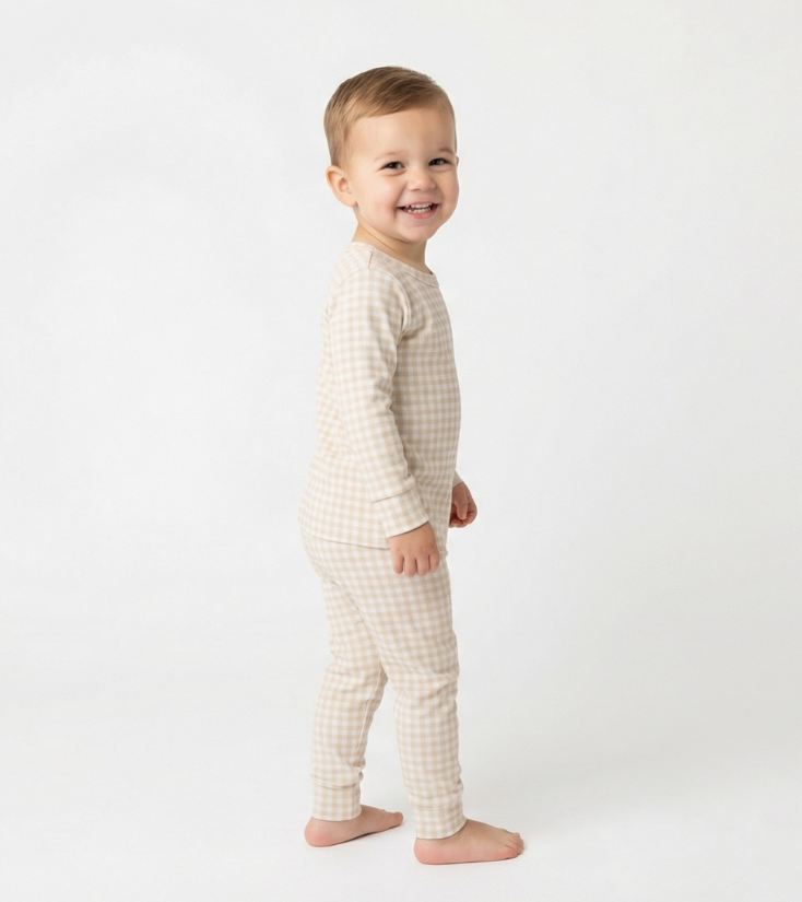 Sandstone Gingham Toddler Long Sleeve Pajama Set