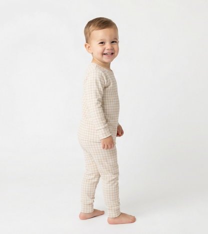 Sandstone Gingham Toddler Long Sleeve Pajama Set