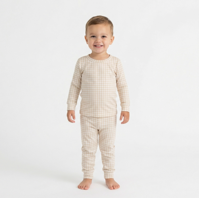 Sandstone Gingham Toddler Long Sleeve Pajama Set