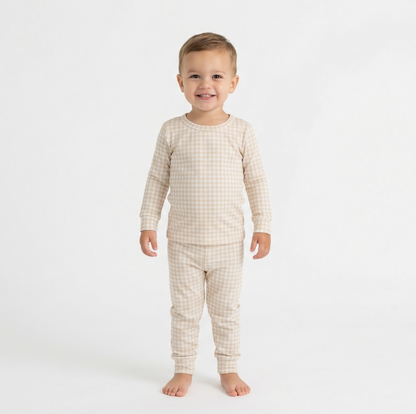 Sandstone Gingham Toddler Long Sleeve Pajama Set