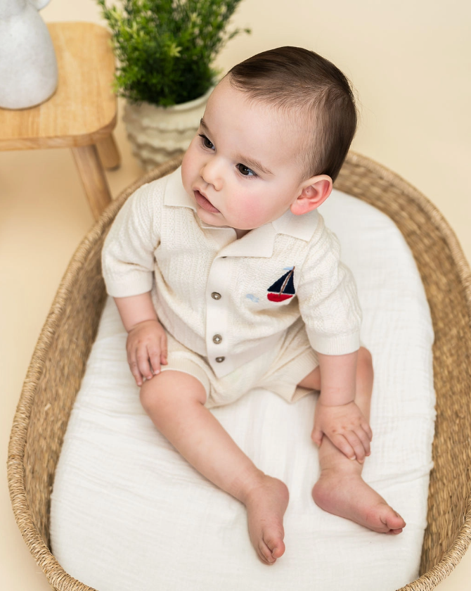 Sailboat Embroidered Shirt & Shorts Set