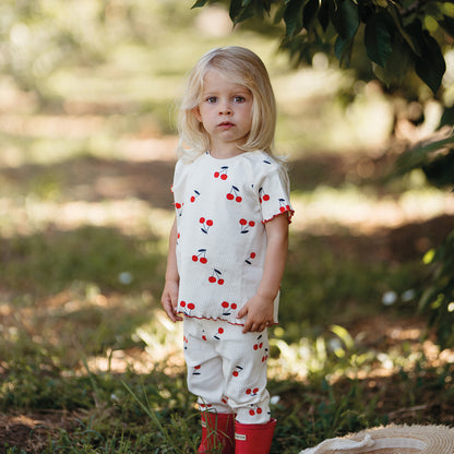 Cherry Tshirt + Tight Set with Red Stiches