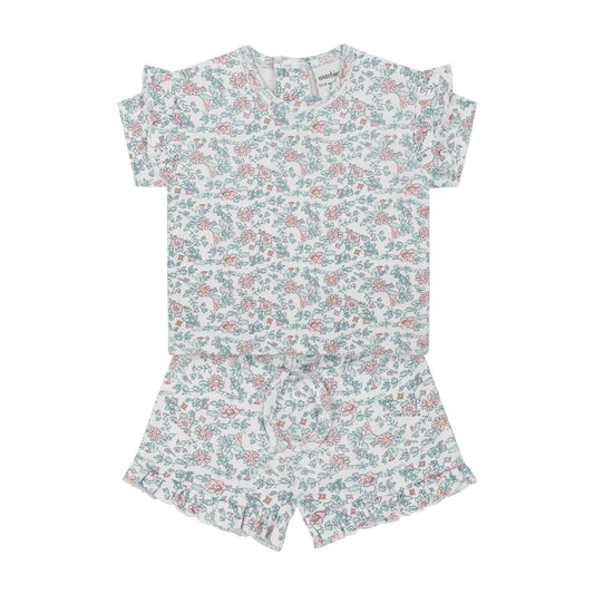 Mini Flowers Ruffled Tshirt + Shorts Set