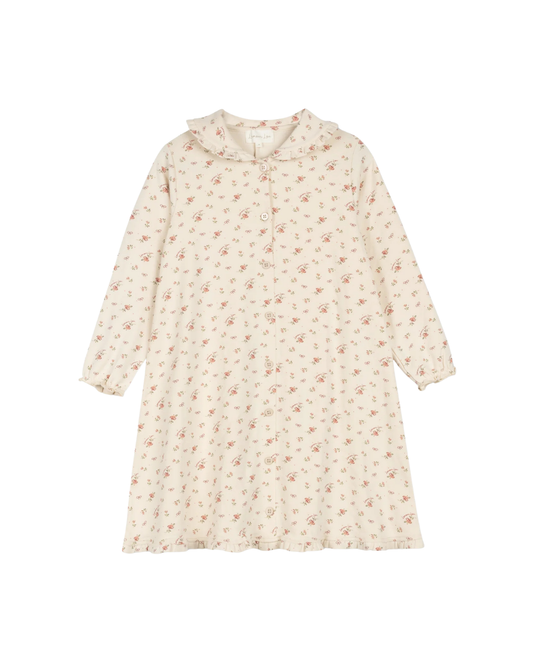 Taupe Vintage Floral Ruffle Collar Nightgown