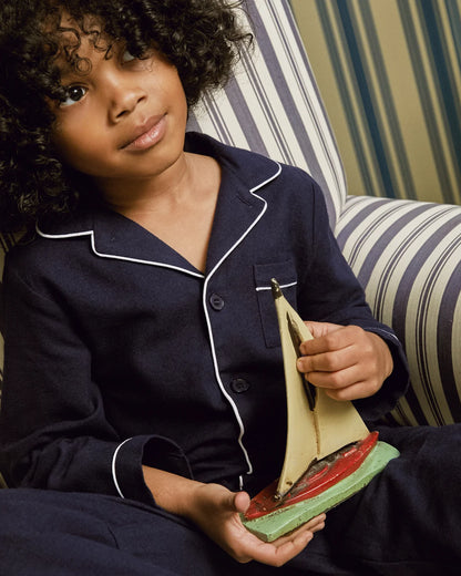 Navy Flannel Long Sleeve Pajama Set