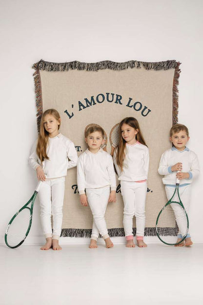 Blue Polo Embossed Long Sleeve Pajama Set
