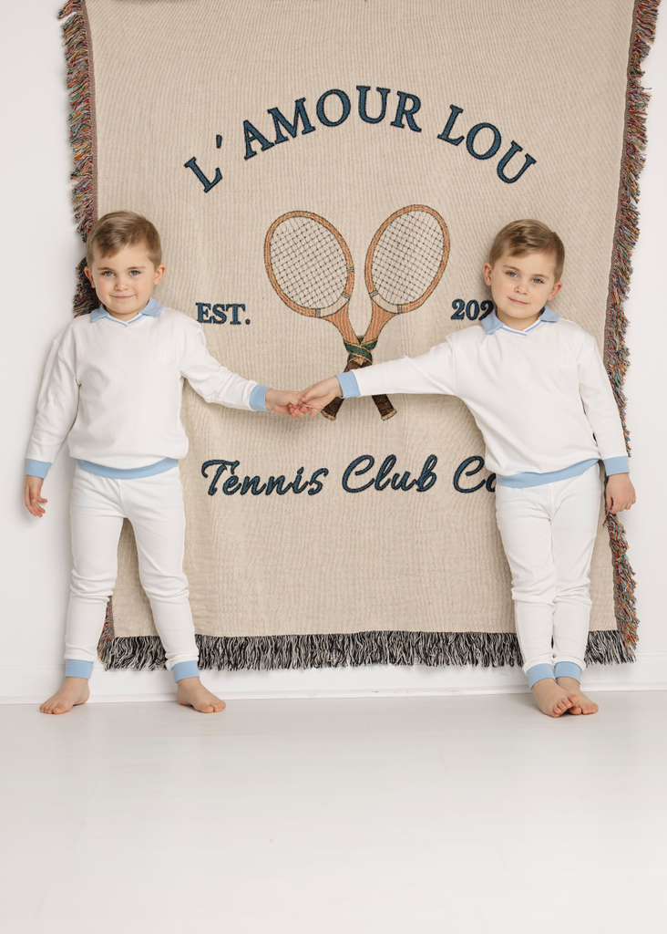 Blue Polo Embossed Long Sleeve Pajama Set
