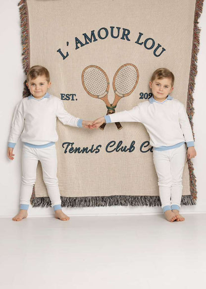 Blue Polo Embossed Long Sleeve Pajama Set