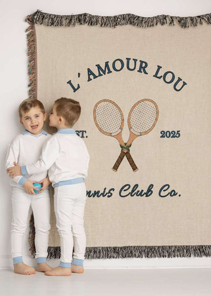 Blue Polo Embossed Long Sleeve Pajama Set