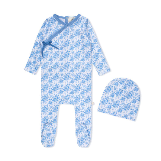 Crystal Blue Toile Footie with Beanie