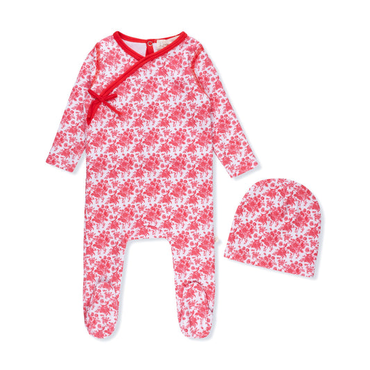 Candy Red Toile Footie with Beanie