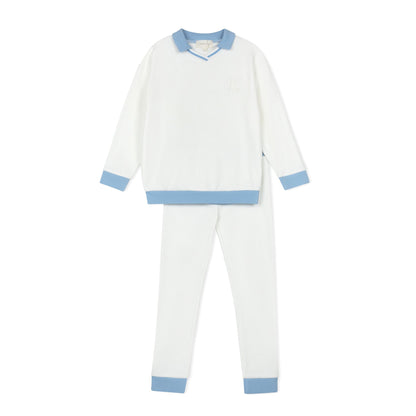 Blue Polo Embossed Long Sleeve Pajama Set