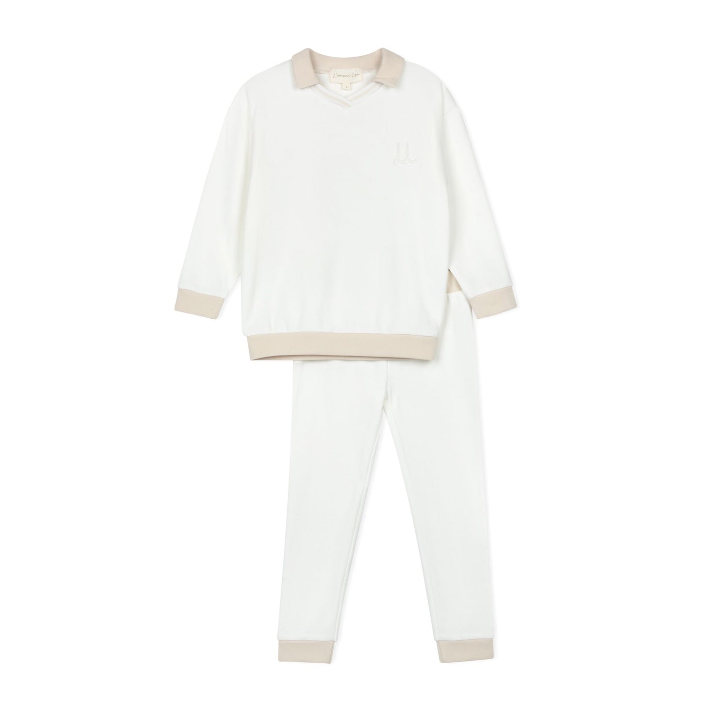 Sand Polo Embossed Long Sleeve Pajama Set