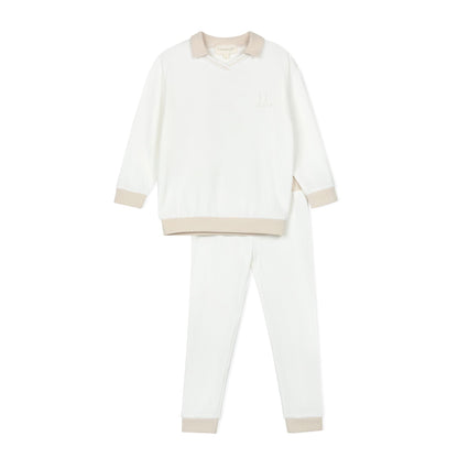 Sand Polo Embossed Long Sleeve Pajama Set