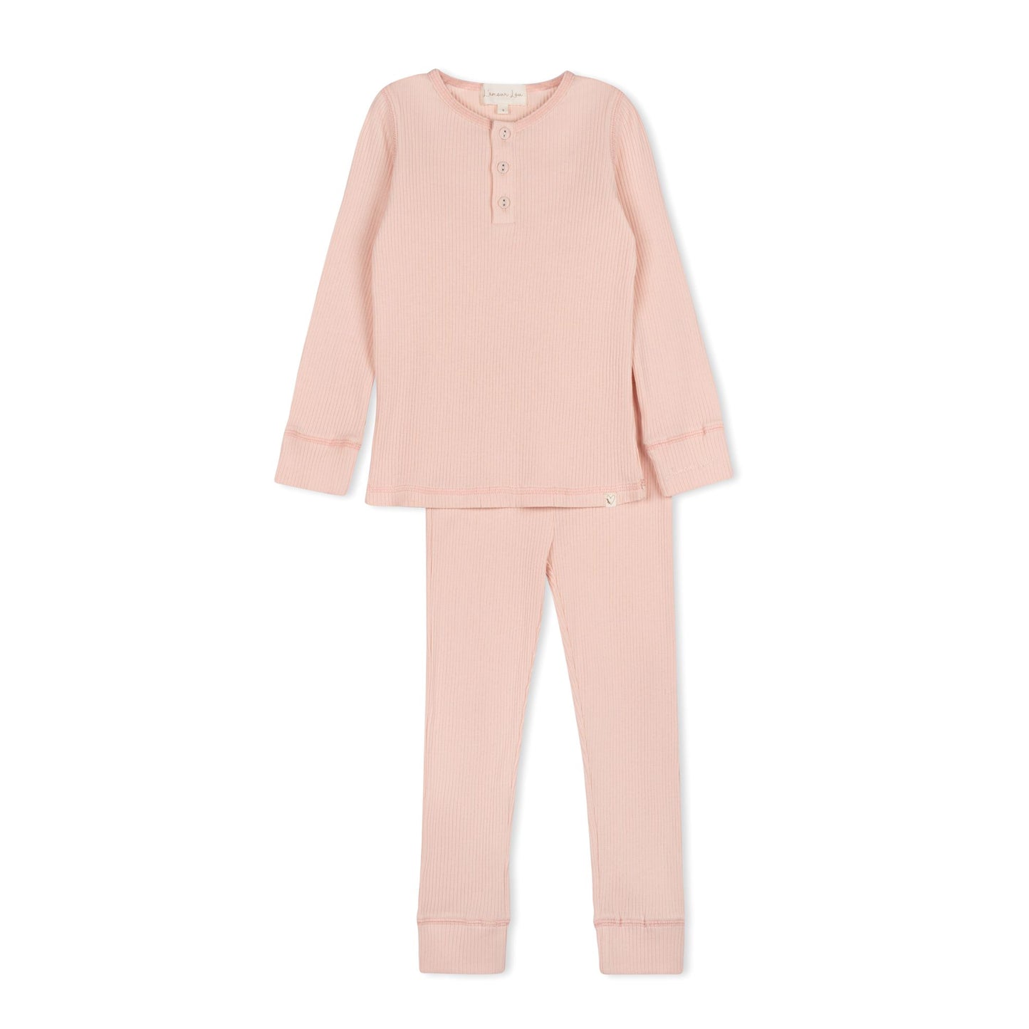 Pink Ribbed Henley Long Sleeve Pajama Set