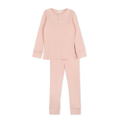 Pink Ribbed Henley Long Sleeve Pajama Set