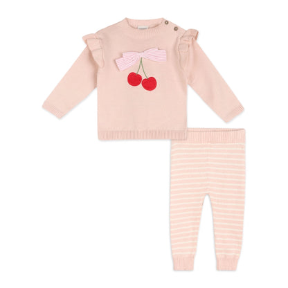 Cherry Bow Baby Pullover & Stripe Pants