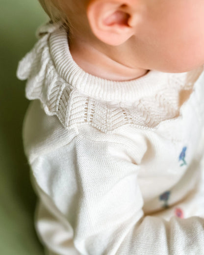 Emma Floral Embroidered Knit Baby Ruffle Dress