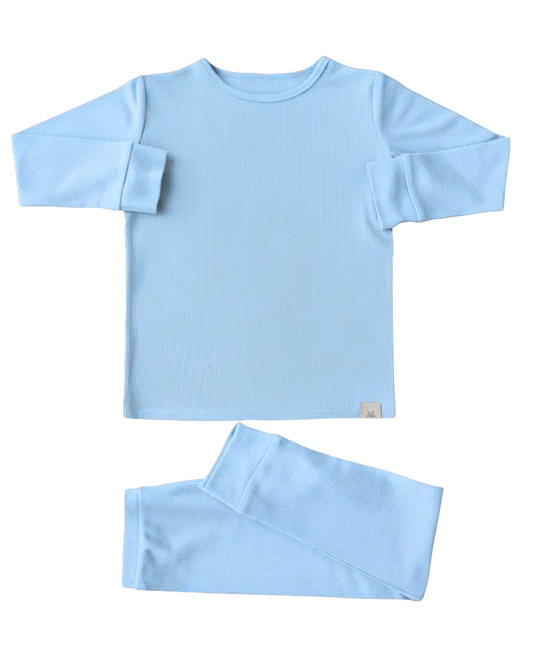 Bashful Blue Ribbed Long Sleeve Pajama Set