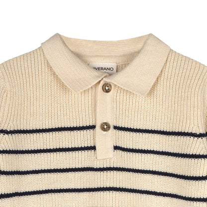 Classic Stripe Polo Sweater Knit Baby Pullover & Pant Set