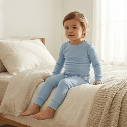 Bashful Blue Ribbed Long Sleeve Pajama Set