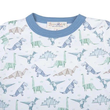 Blue Origami Dinos Long Pajamas