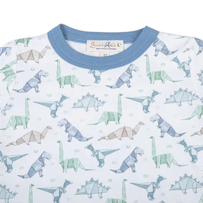 Blue Origami Dinos Long Pajamas