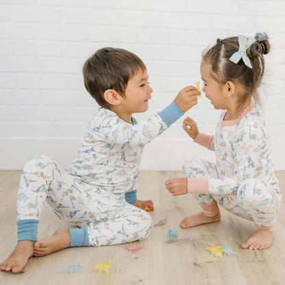 Blue Origami Dinos Long Pajamas