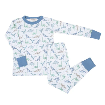 Blue Origami Dinos Long Pajamas