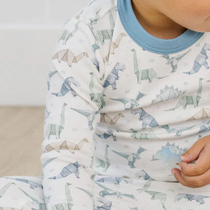 Blue Origami Dinos Long Pajamas