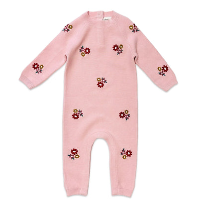 Floral Bouquet Pink Organic Knit Baby Jumpsuit