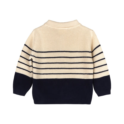 Classic Stripe Polo Sweater Knit Baby Pullover & Pant Set