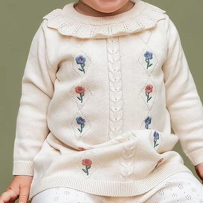 Emma Floral Embroidered Knit Baby Ruffle Dress