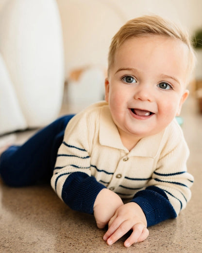 Classic Stripe Polo Sweater Knit Baby Pullover & Pant Set