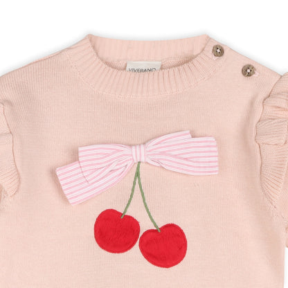 Cherry Bow Baby Pullover & Stripe Pants