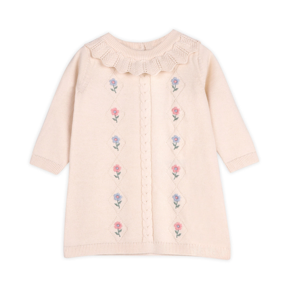 Emma Floral Embroidered Knit Baby Ruffle Dress