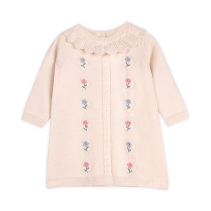 Emma Floral Embroidered Knit Baby Ruffle Dress
