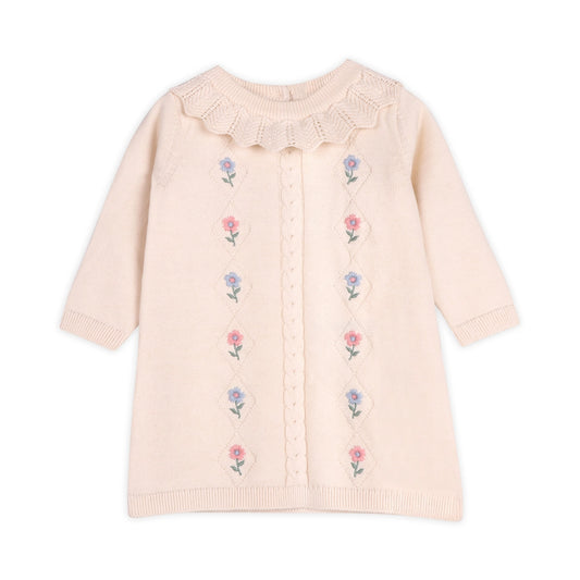 Emma Floral Embroidered Knit Baby Ruffle Dress