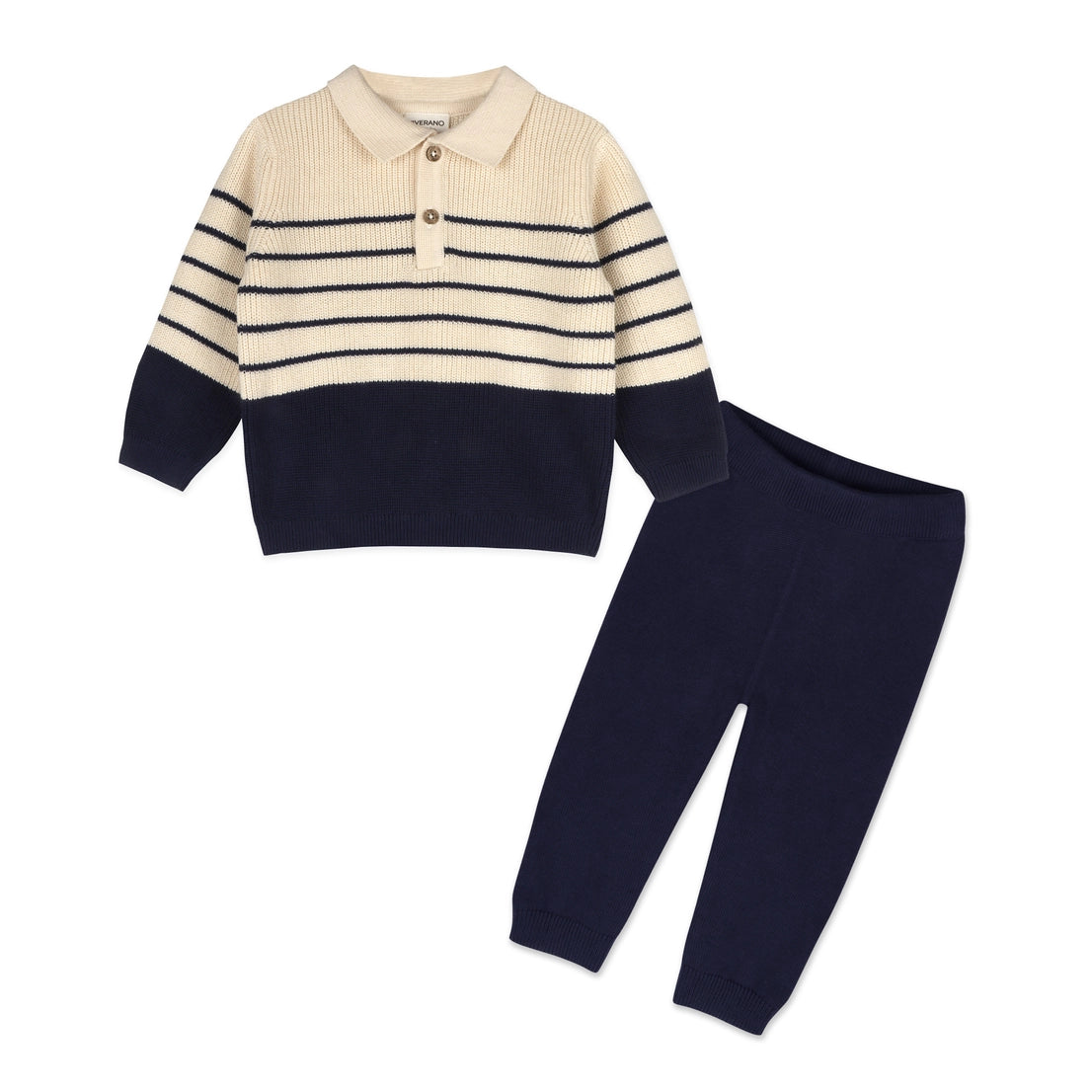 Classic Stripe Polo Sweater Knit Baby Pullover & Pant Set