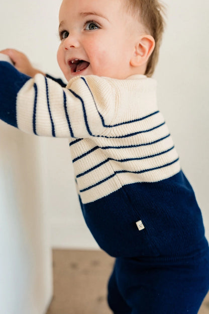 Classic Stripe Polo Sweater Knit Baby Pullover & Pant Set