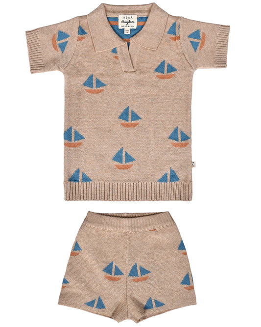 knit Polo and Short Set Sand