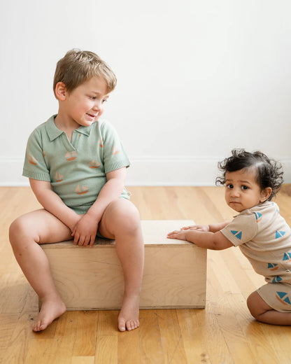 knit Polo and Short Set Sand